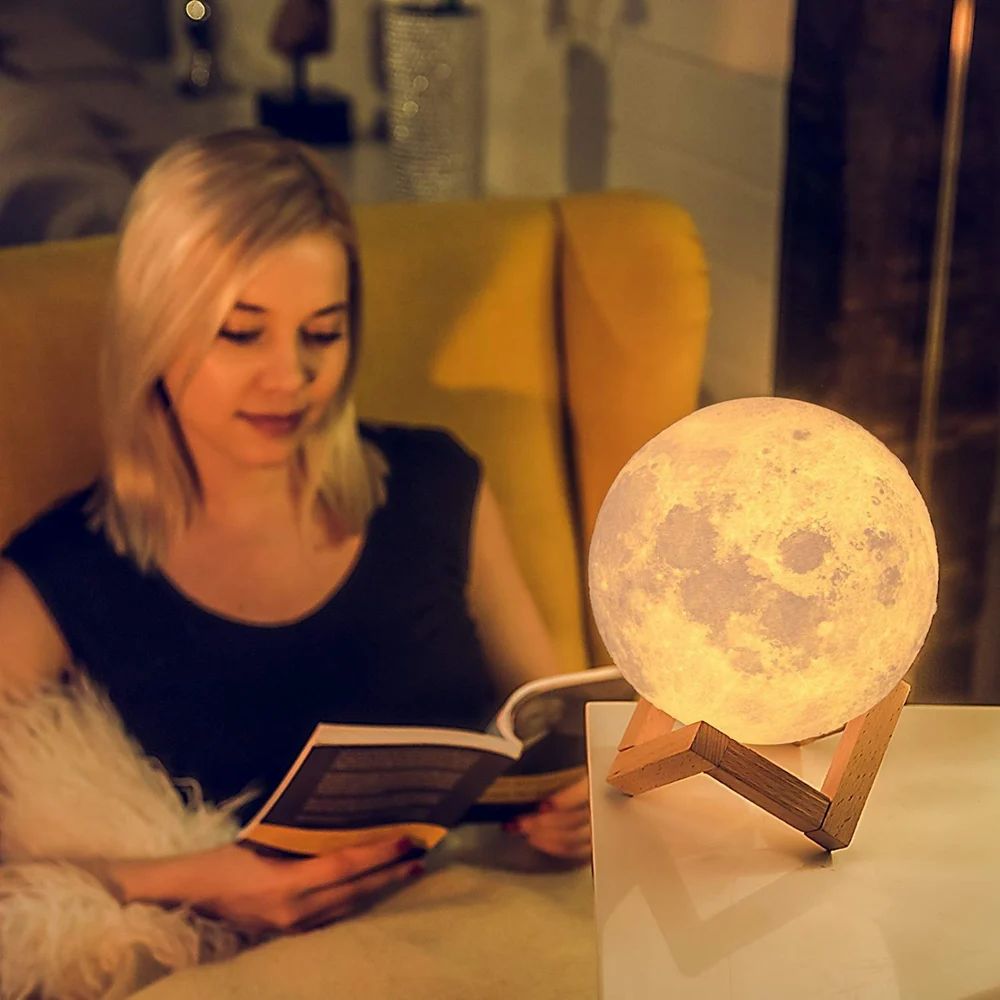 3d Moon Lamp 7 Multi Colors Changing Touch Sensor For Adult And Kids With Wooden Stand Night Lamp