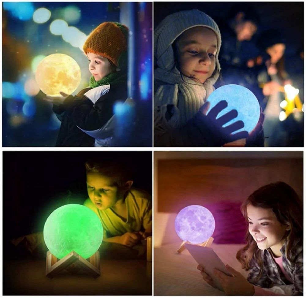 3d Moon Lamp 7 Multi Colors Changing Touch Sensor For Adult And Kids With Wooden Stand Night Lamp