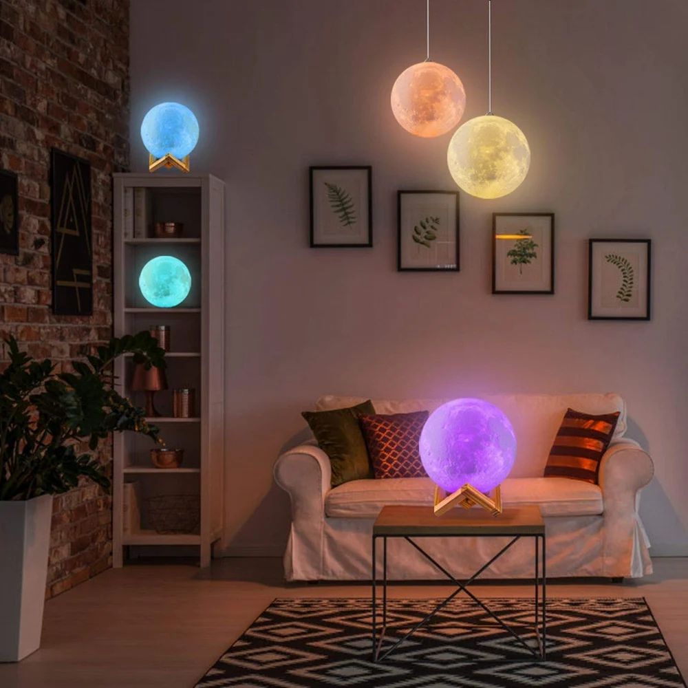 3d Moon Lamp 7 Multi Colors Changing Touch Sensor For Adult And Kids With Wooden Stand Night Lamp