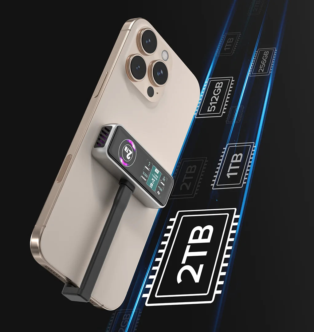 GT Storage USB-C & lightning port Magnetic Extended Storage for iPhone