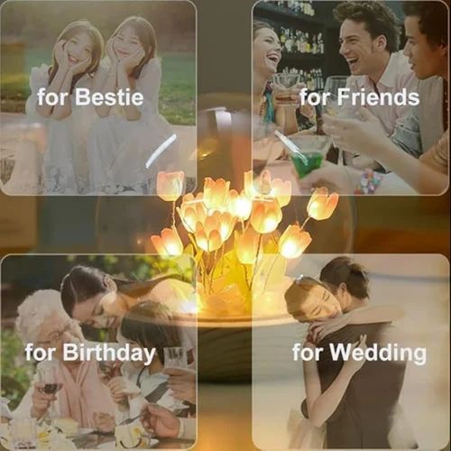 Romantic Tulip Night Light With Wooden Base, Led Decoration Night Lamp, Tulips Flower