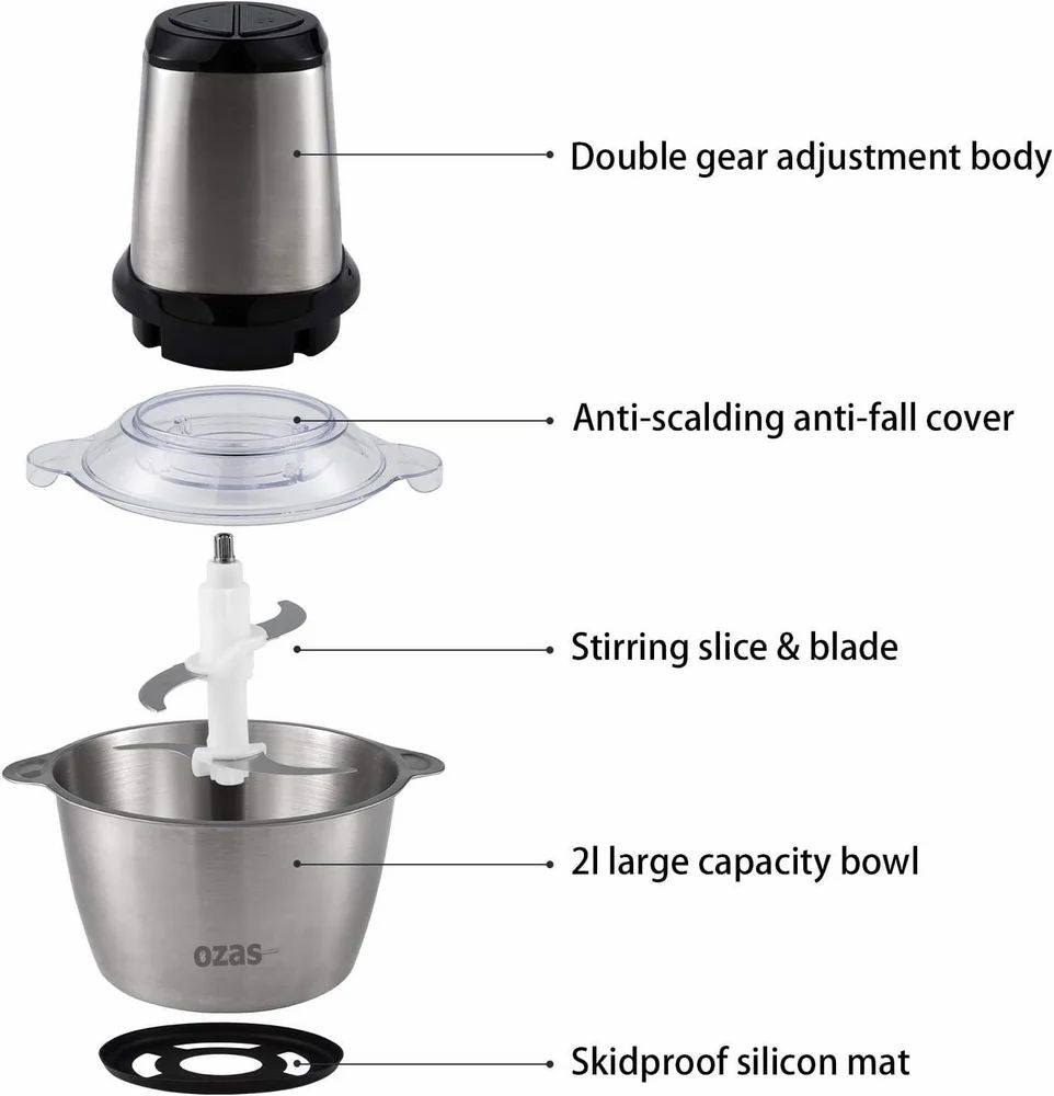 Stainless Steel (2L) Meat Blender Meat Grinder Electric Chopper for Meat Vegetables Fruits