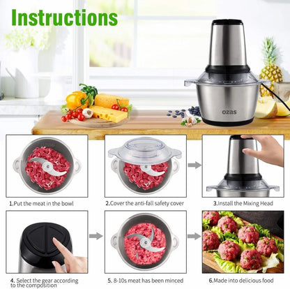 Stainless Steel (2L) Meat Blender Meat Grinder Electric Chopper for Meat Vegetables Fruits